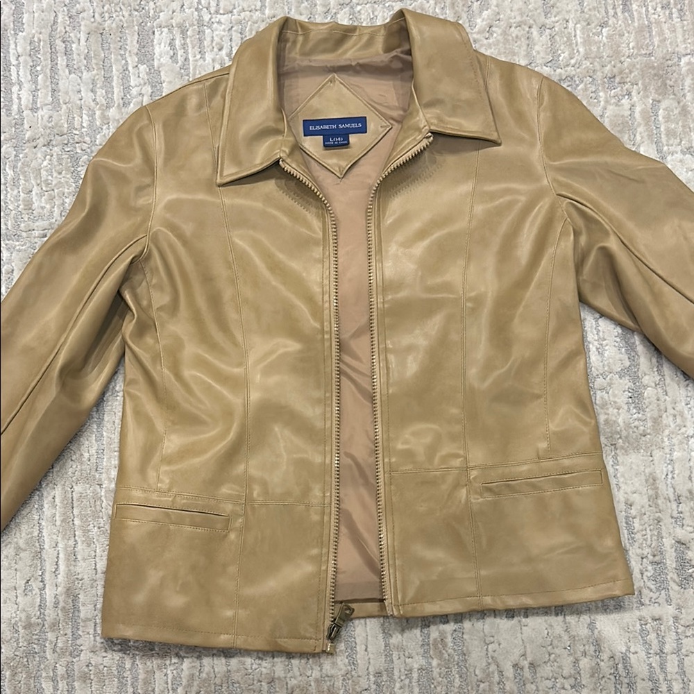 Girl’s Tan Faux Leather Jacket (L14) - Elisabeth Samuels